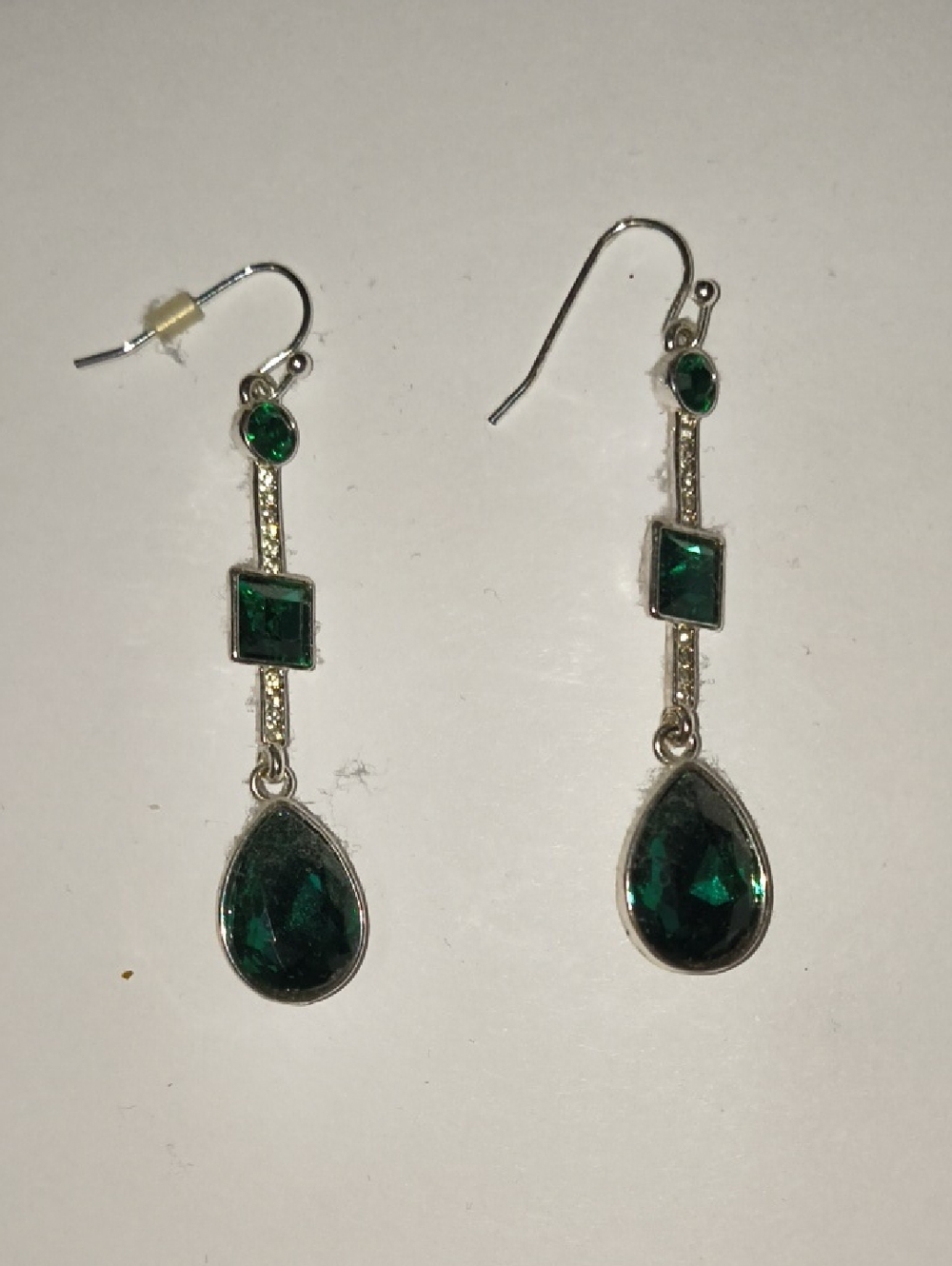 Emerald Teardrop Dangle Earrings - Unbranded